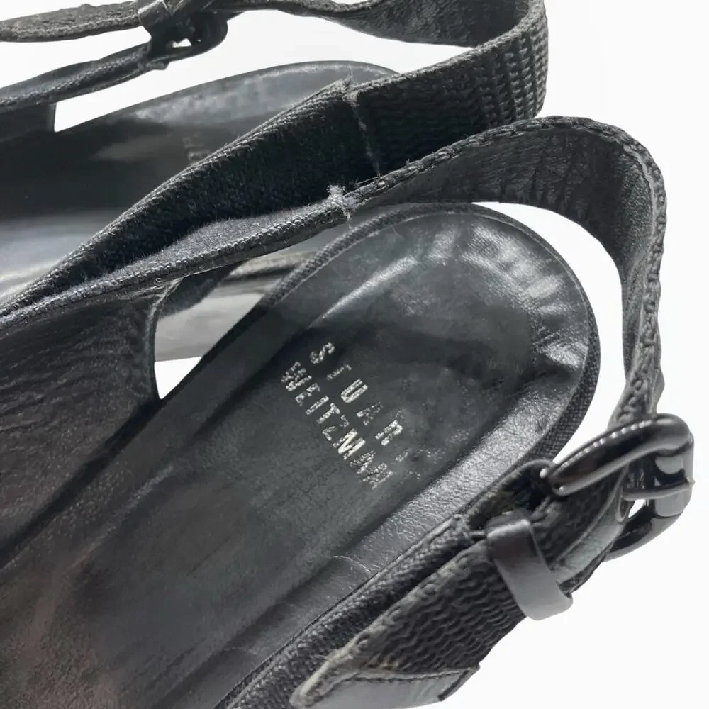 Vintage Stuart Weitzman Black Peep Toe Slingback Wedges Tortoise Resin Heels - Picture 6 of 16